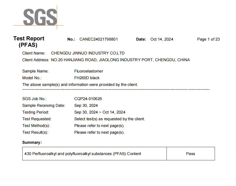 Our FKM passed PFAS 430 tested