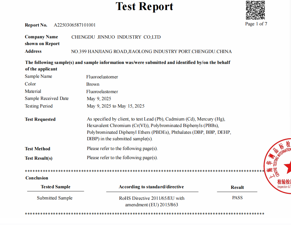 our FKM passed ROHS test 
